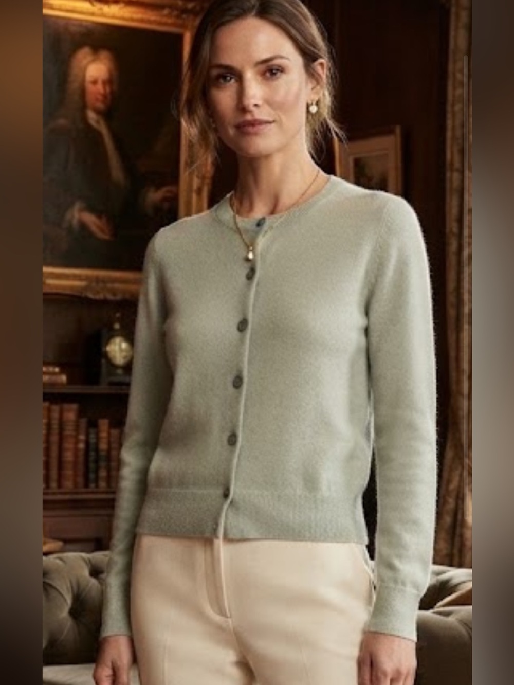 New Jason Wu Pale Mint Pearl-Button Crewneck Cardigan size S ,L , XL cashmere